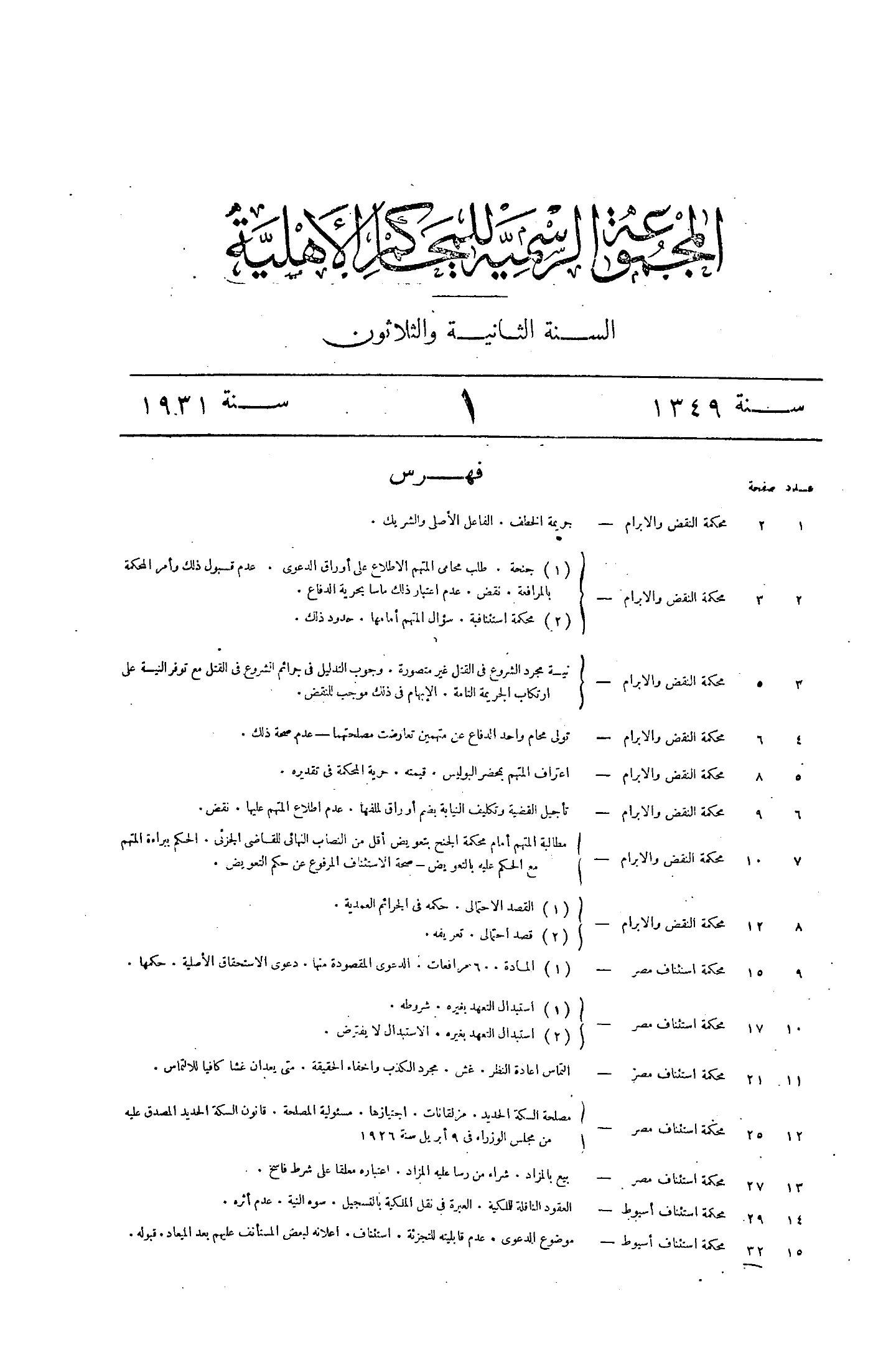 المجموعة الرسمية للمحاكم الأهلية — السنة الثانية والثلاثون