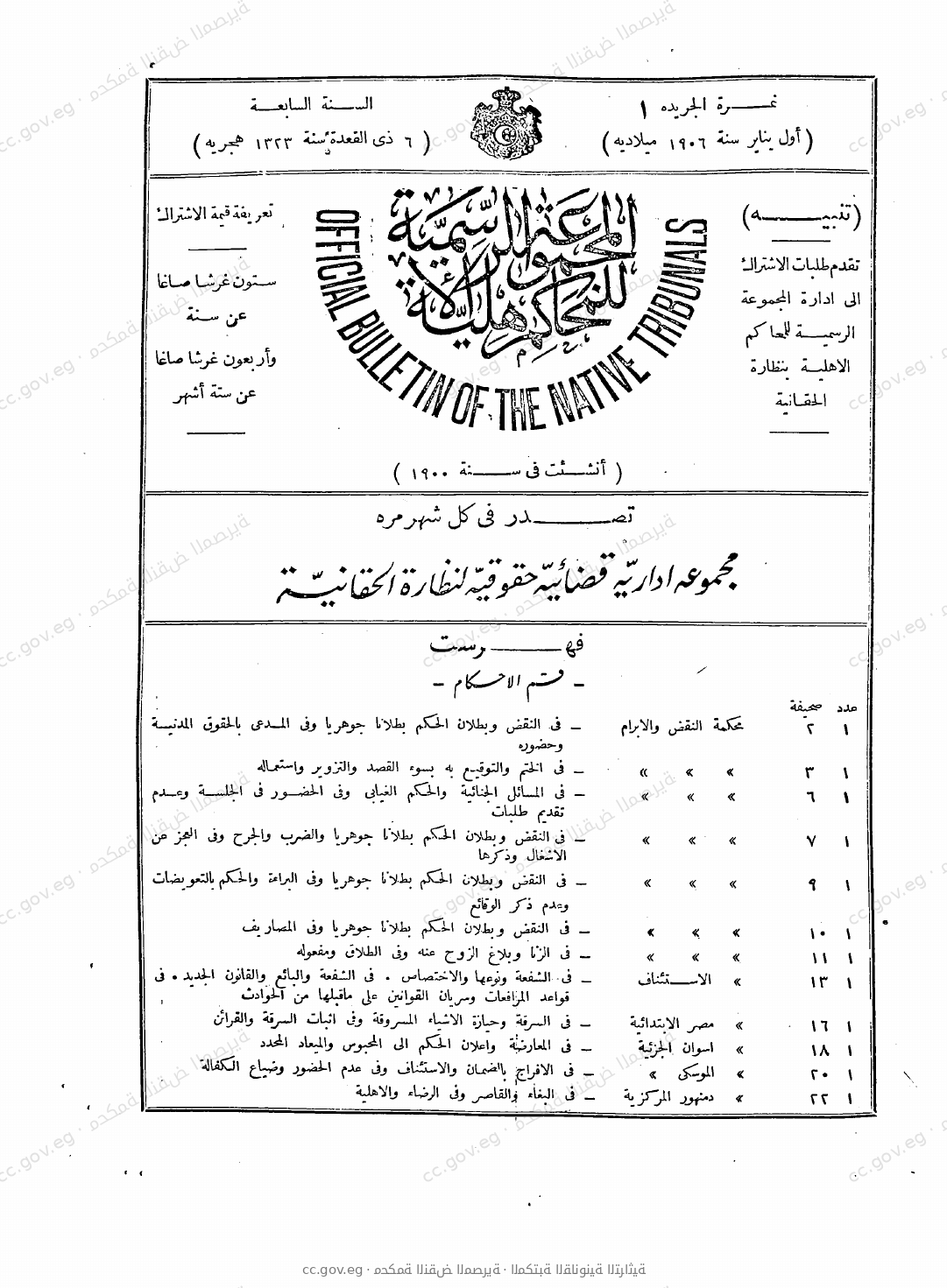 المجموعة الرسمية للمحاكم الأهلية — السنة السابعة